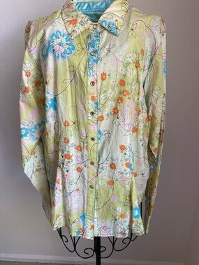 Twenty X Light Green & Yellow Floral Shirt Jacket with Blue & Orange